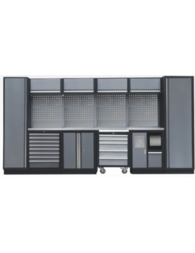 PROFESSIONAL GARAGE SERIES W/4 BACKING PANEL AND 2 TALL CABINETS