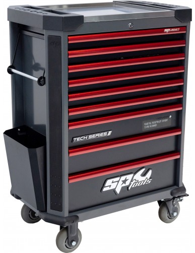 345PC TOOLKIT - TECH SERIES ROLLER CABINET 9 DRAWERS - DIAMONDBLACK/ RED