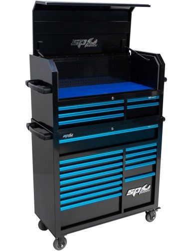 411 PC TOOLKIT IN CUSTOM SERIES ROLLER CAB 14 DRAWERS BLACK/BLUE + TOPBOX